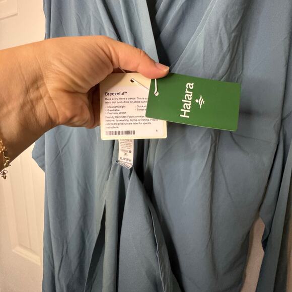 Halara Breezeful™ V Neck Short Sleeve Pocket Tie Back Stone Blue Midi Dress NWT - Picture 5 of 8